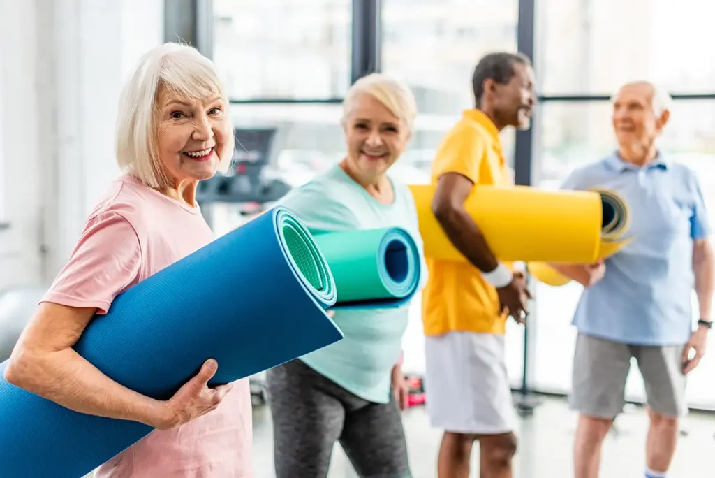 Diverse group of elderly/senior friends preparing for work out - Collinsville Illinois - Bethalto Illinois