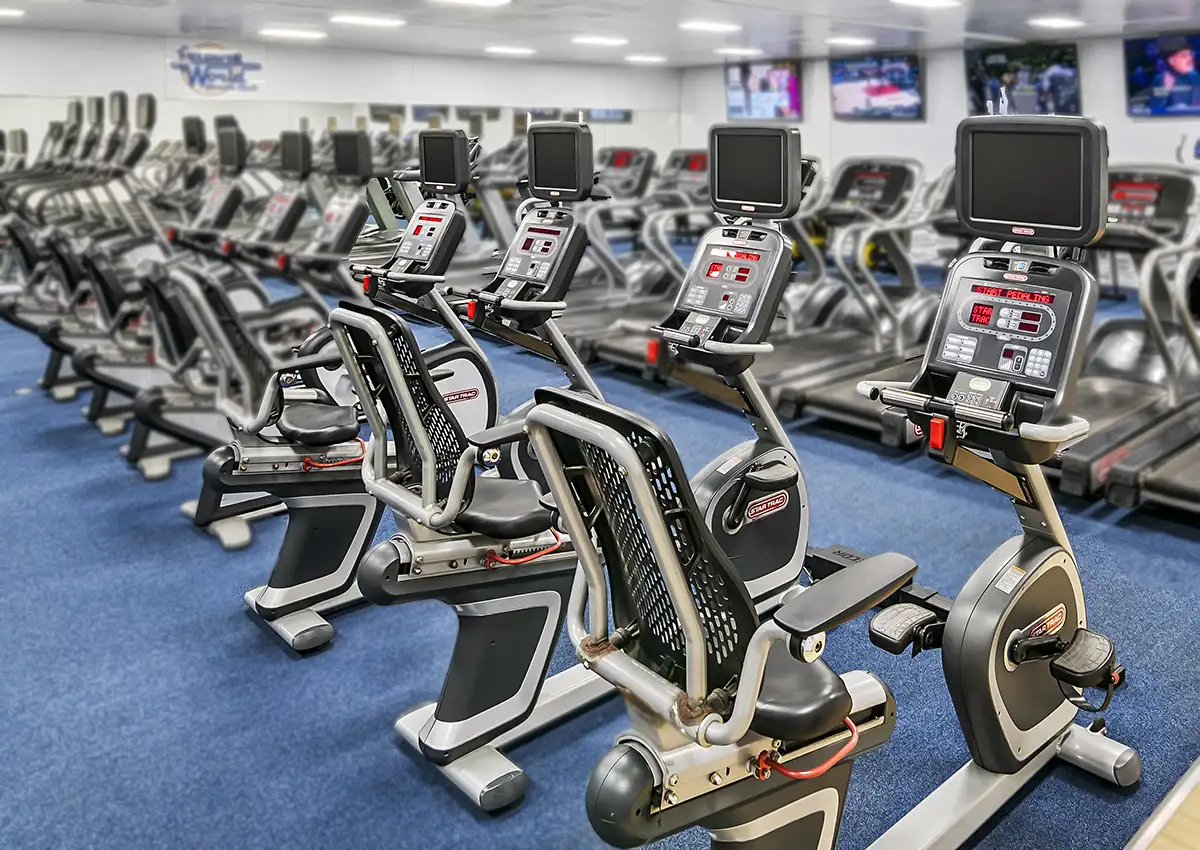 Leisure World Health Club Collinsville Illinois location - Cardio room, cardio equipment - lifecycles, stationary bikes